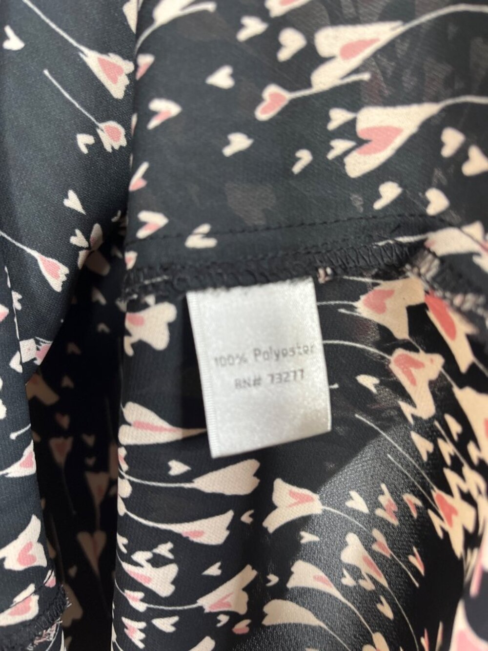 LC Lauren Conrad Womens XS Black Pink Floral Roll Tab Sleeve Blouse - Picture 4 of 12